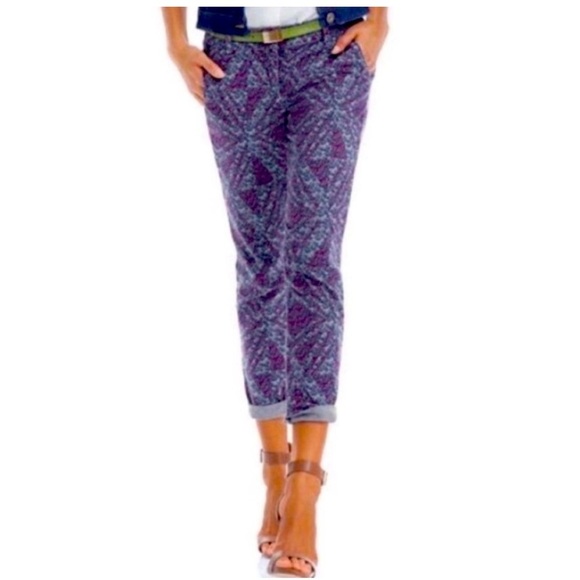 CAbi Palm Beach crop pants Multicolor Patterned Button-Up womens 8 strech - Picture 16 of 16